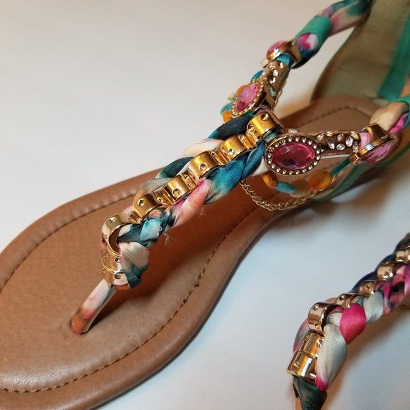 Venus Turquoise Jeweled Thong Sandals - Picture 11 of 16